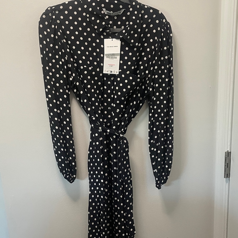 Zara Black and White Polka Dot Long Sleeve